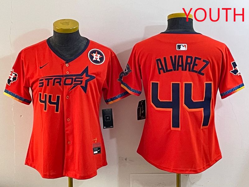 Youth Houston Astros 44 Alvarez Orange Fourth generation Joint Name Nike 2025 MLB Jersey style 5